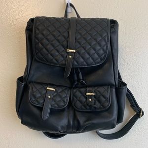 Black Faux Leather Quilted Backpack
